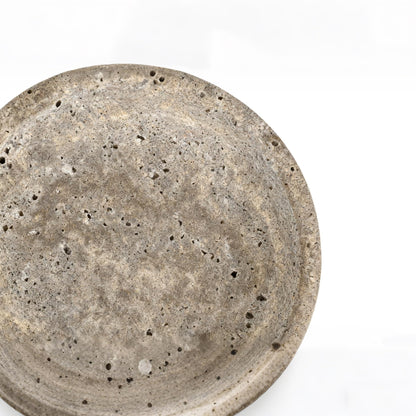 Silver Gray Travertine Bowl, 7.8" Modern Natural Stone Centerpiece for Industrial Home Decor, Handmade Fruit Bowl, Futuristic Tabletop Sculpture,Kitchen Counter, Entryway & Office Desk Organizer
