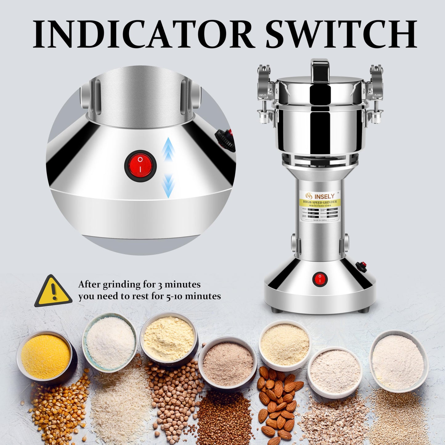 150g Grain Mill, flour mill grinder for home, Electric Stainless Steel Grain Grinder for Wheat, Spices, coffee,Corn and Other Dry Food Grinders for Kitchen