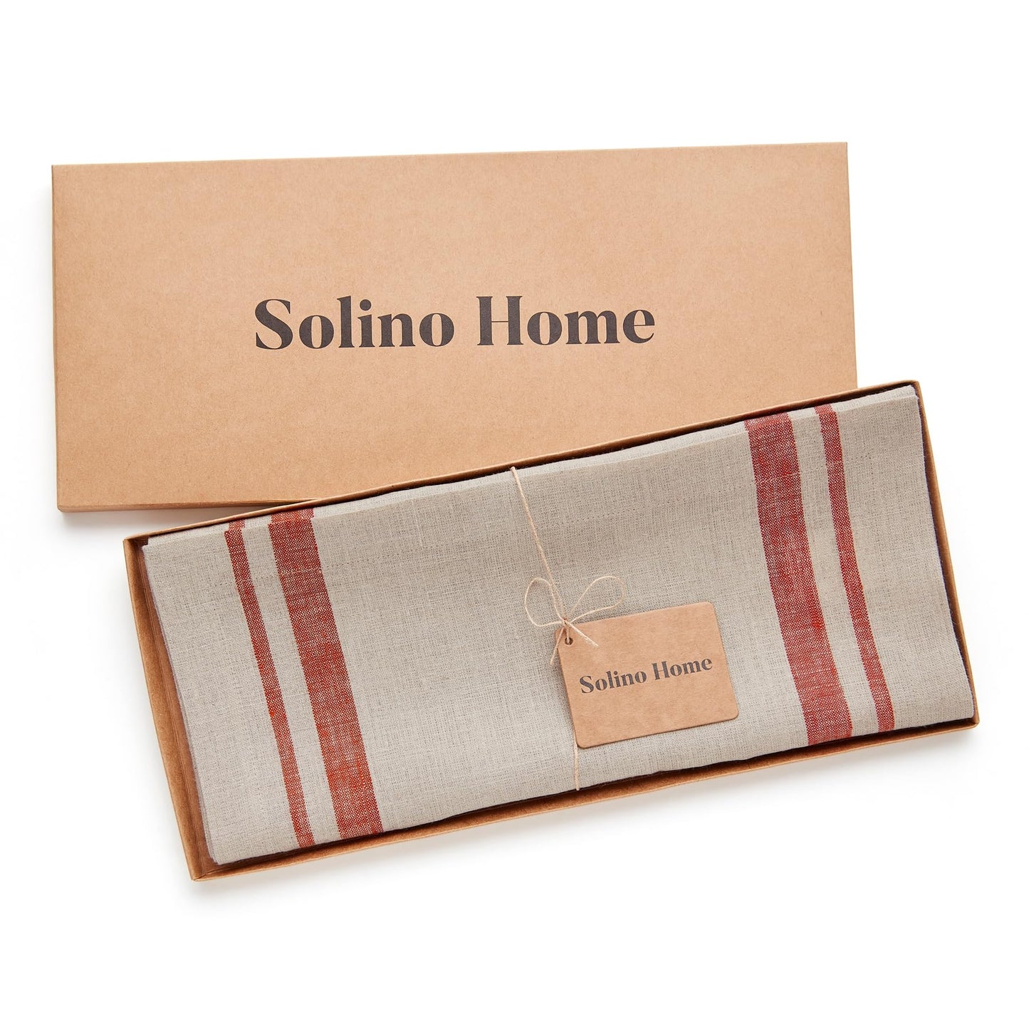 Solino Home Linen Table Runner 72 Inches Long - 100% Pure Linen Red and Natural French Stripe Table Runner 14 x 72 Inch for Dining, Dresser, Mothers Day
