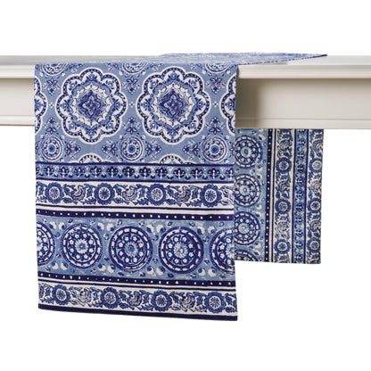 Maison d' Hermine Table Runner 100% Cotton Double Layer Table Runners 108 inches Long Decorative for Home Kitchen Dining Party Gifts for Mothers Day Spring Summer (Melodie Bleue )
