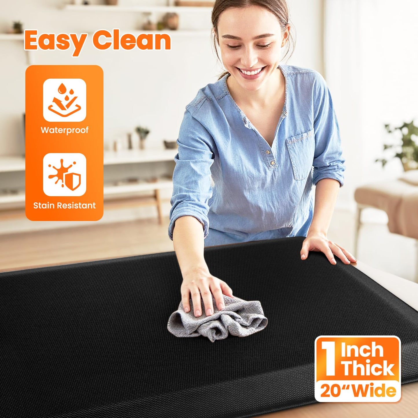 TranquilMoments Kitchen Mats for Floor, 1 Inch Extra-Thick Kitchen Rugs, Non-Slip & Waterproof Standing Desk Mat, Comfort Anti Fatigue Mats for Kitchen Floor, Home, Sink, Office (20" X 39", Black)