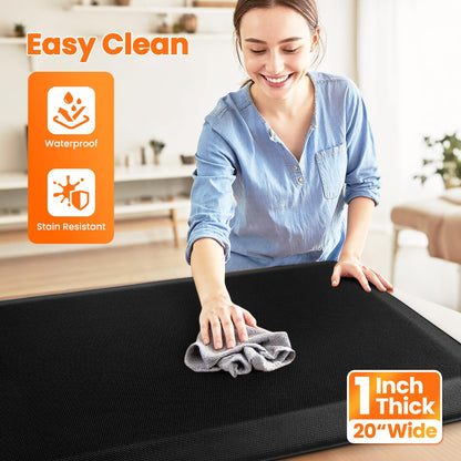TranquilMoments Kitchen Mats for Floor, 1 Inch Extra-Thick Kitchen Rugs, Non-Slip & Waterproof Standing Desk Mat, Comfort Anti Fatigue Mats for Kitchen Floor, Home, Sink, Office (20" X 39", Black)