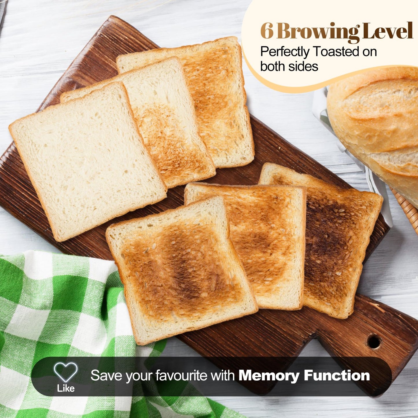 Tesslux 4 Slice Toaster with Touch Screen Control, 1.5" Wide Long Slots, 6 Browning Levels & 6 Bread Types, Digital Timer, Memory, Defrost, Reheat (BLACK)