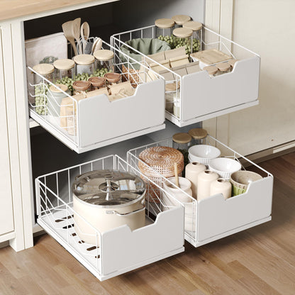 NETEL 2 Pack Pull Out Cabinet Organizer, Slide Out Drawers for Kitchen Cabinets, Pull Out Drawers Fixed with Adhesive Nano Film, Kitchen Cabinet Organizer, Pantry Organizers,11.8" W X 15.7" D X 6.9" H