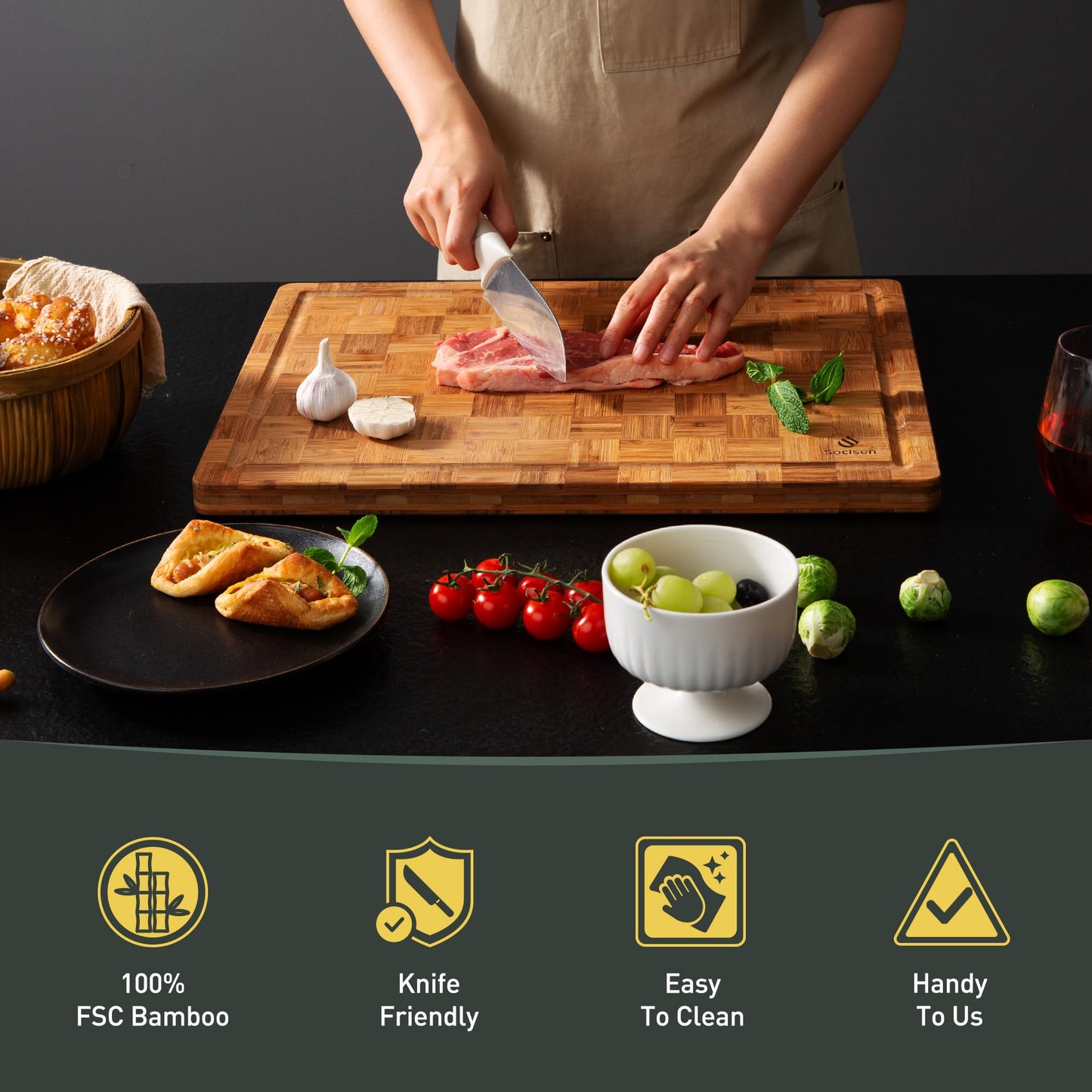 Extra Large Bamboo Cutting Board Non Slip Over Sink Kitchen 2025 First Apartment Essentials Wooden Cutting Board New Home Must Haves Accessories House Warming Decor Housewarming Hostess Host Gifts