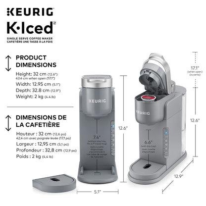 Keurig K-Iced Single Serve K-Cup Pod Coffee Maker, Featuring Simple Push Blue Button Brew Over Ice, Grey