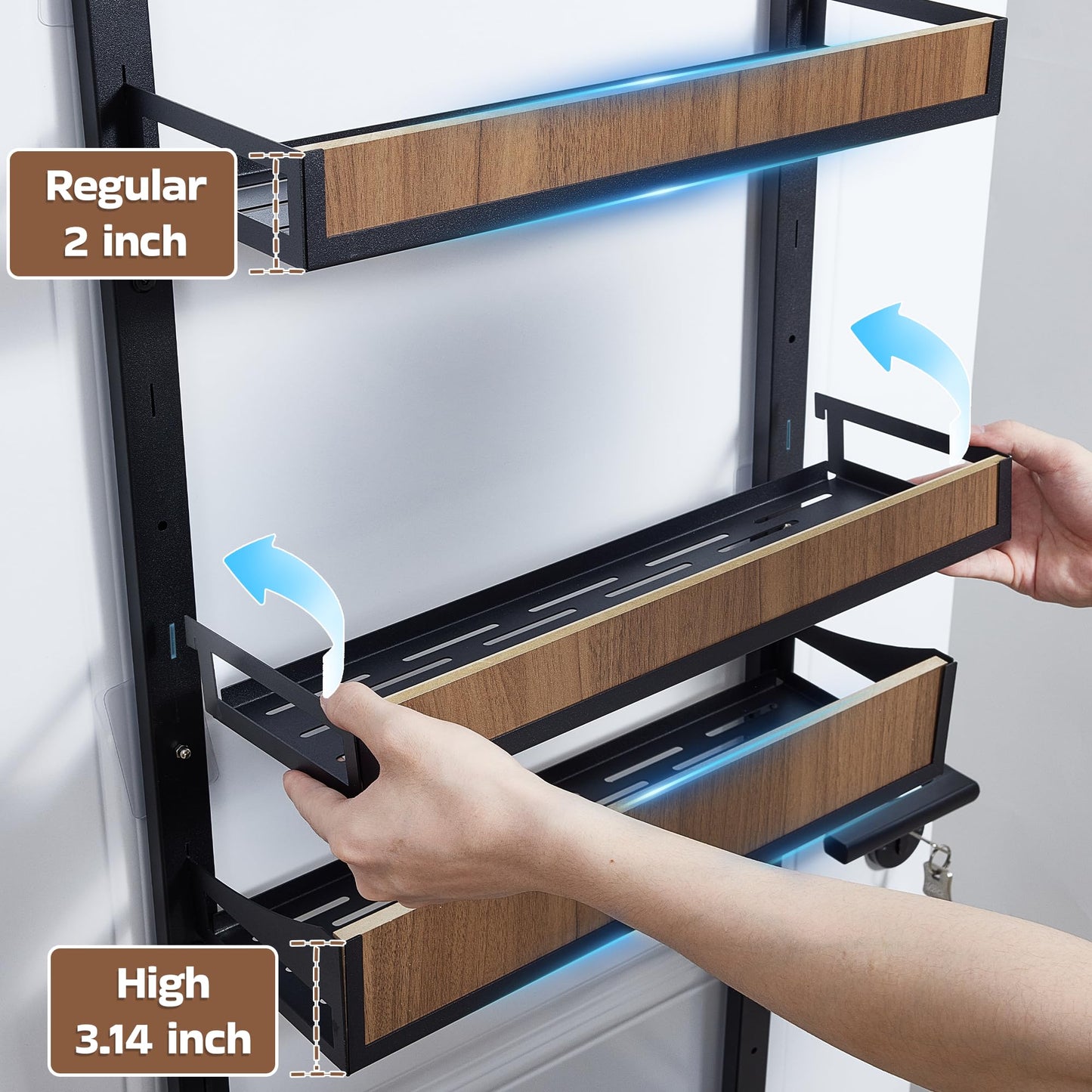 Fulifix Over The Door Pantry Organizer with Solid Wooden Baskets, 6-Tier Pantry Door Organizer Wall Mount, Metal Hanging Spice Rack Organization and Storage for Home, Kitchen, Cabinet