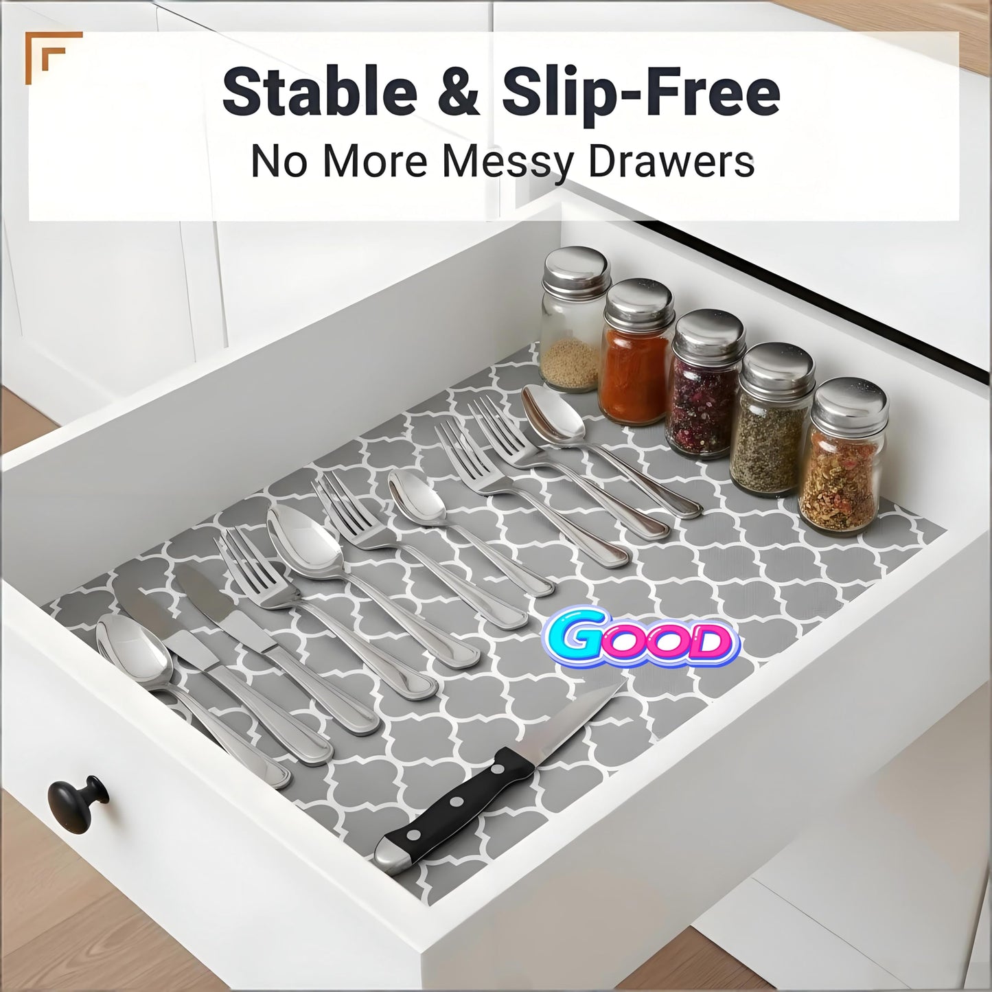 Coavas Shelf and Drawer Liner, Non Slip Extra Grip Non Adhesive Waterproof Thickened Cabinet Mat, Easy Cut for Kitchen Pantry Bathroom Dresser Cupboard (Gray, 17.5IN x 20FT)