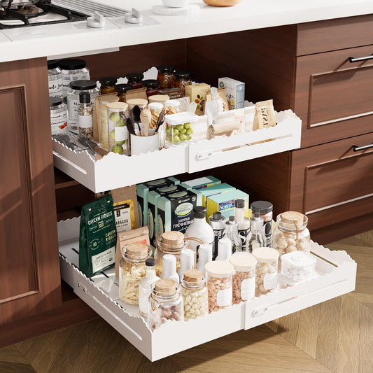 HarmonyHome Pull Out Cabinet Organizer, Expandable Width (12"-18") and Depth (13.7"-23.6"),Pull Out Drawers for Cabinets, Slide Out Drawers for Kitchen Cabinets with Sturdy Metal Pull Out Shelves
