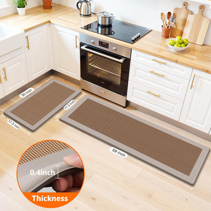 SofterCharm Kitchen Mats, 2PCS Kitchen Rugs for Floor, Cushioned Anti-Fatigue Mats for Kitchen Floor, Non-Slip Standing Desk Mat for Sink, Home, Laundry & Office, 17.3"x30"+17.3"x59" (Khaki)