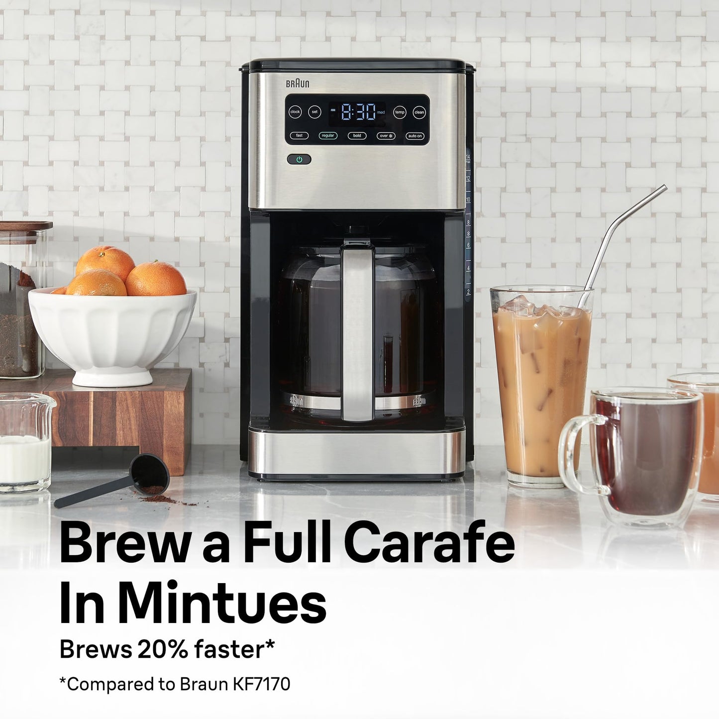 Braun PureFlavor 14‑Cup Programmable Coffee Maker – Fast Brew Speed, Touch Display, Bold & Brew‑Over‑Ice Modes, FlavorCarafe & Adjustable Warm Plate