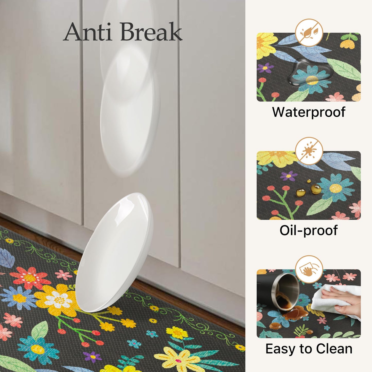 GENIMO Kitchen Mats for Floor 2PCS, Cushioned Kitchen Rugs Non Slip Washable, Farmhouse Anti Fatigue Mat Waterproof, Comfort Standing Mat Rug for Laundry, Office, Home, Sink, 23.6"x71"+20"x32", Black