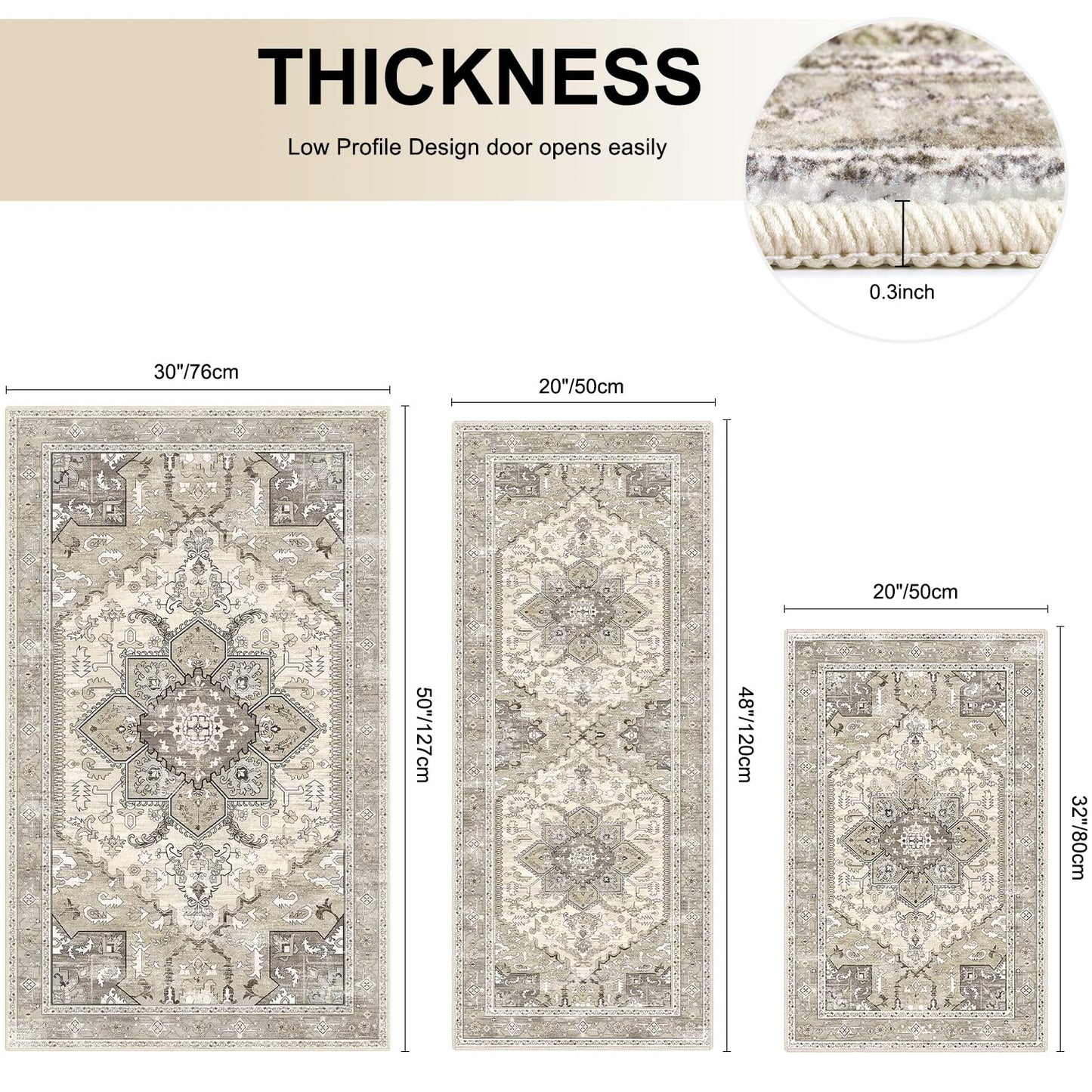 Yamaziot Boho Washable Kitchen Rugs Sets of 3, Non Slip Kitchen Mats for Floor with Rubber Backing, Waterproof & Stain Resistant Carpet Runner Throw Rug for Kitchen, Laundry Room, Hallway