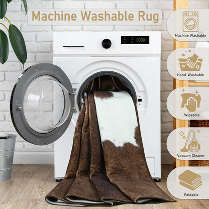 Foxmas Cow Print Rugs for Living Room, 5x7 Feet Washable Non-Slip Indoor Floor Rug, Carpet for Bedroom Dining Room Kitchen Office Western Home Decor, Brown