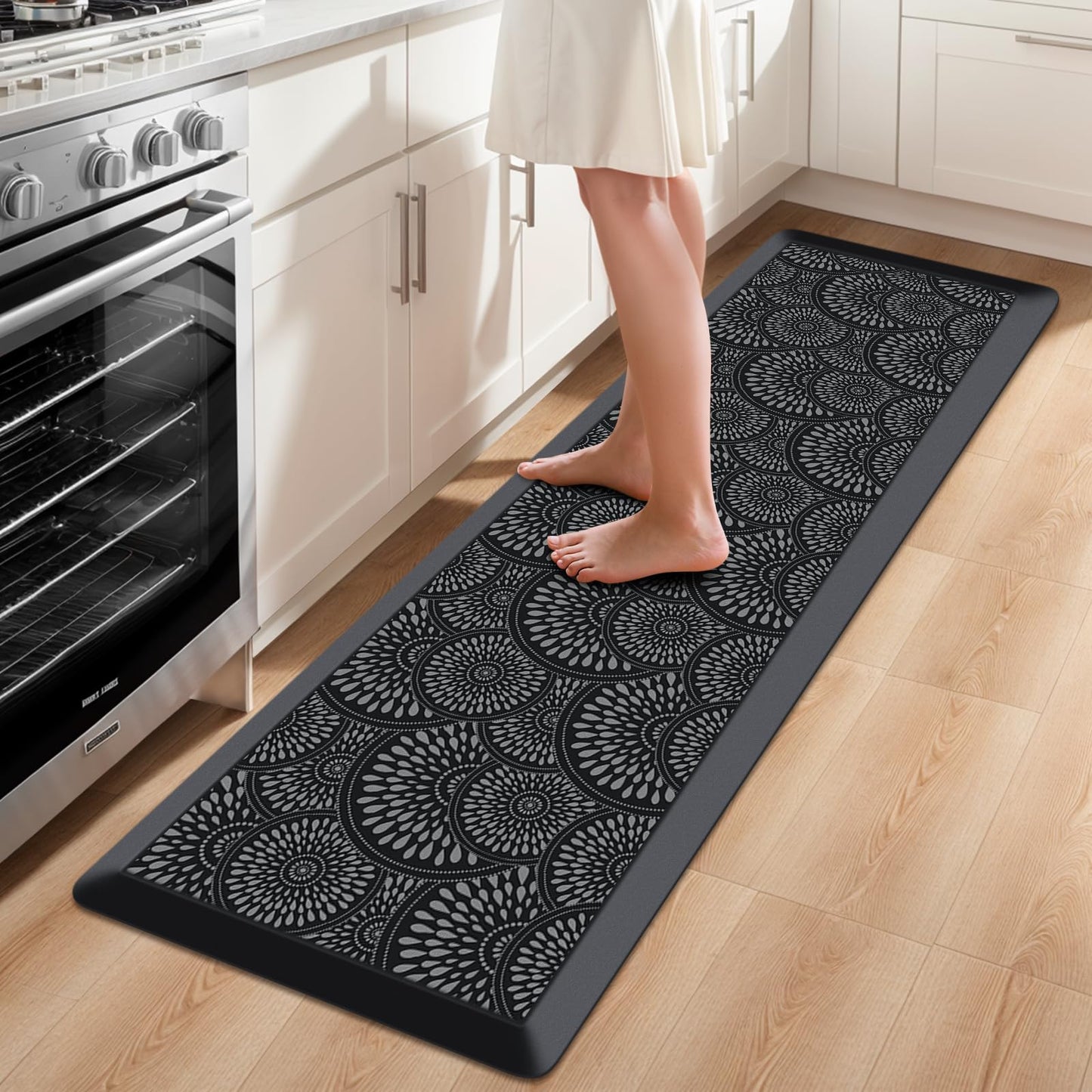 Mattitude 4/5 Inch Kitchen Mat, 17.3x59in Heavy Duty Ergonomic Comfort Foam Standing Desk Mat, Waterproof Non-Slip Standing Mats and Rugs for Kitchen, Office, Black