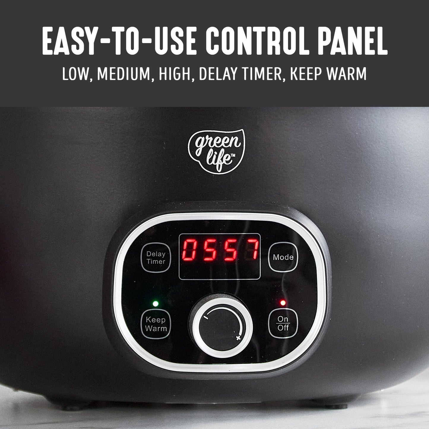 GreenLife 6QT Slow Cooker, Non-Toxic PFAS-Free Ceramic Nonstick Removable Interior Bowl, Programmable, Family Friendly, Keep Warm, Stovetop & Oven Safe, Dishwasher Safe Crock, Timer, Glass Lid, Black