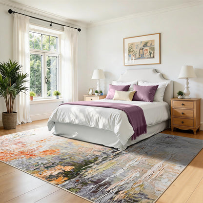 Gifeas 5x7 Area Rug for Living Room, Modern Abstract Washable Rug with Non Slip Backing, Ultra Soft Low Pile Carpet for Bedroom Dining Room Playroom Kitchen Laundry Nursery Home Office Decor, Purple