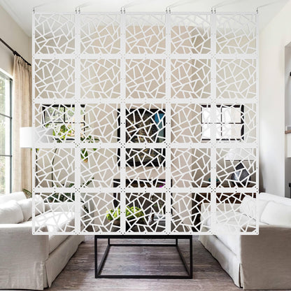 ANMINY 24 PCS Hanging Room Divider Decorative Thick Panels Floral Carving Wall Screen Hollow Out Design for Bedroom Living Dining Room Kitchen Office Restaurant Home Decor - White Geometric Patterns