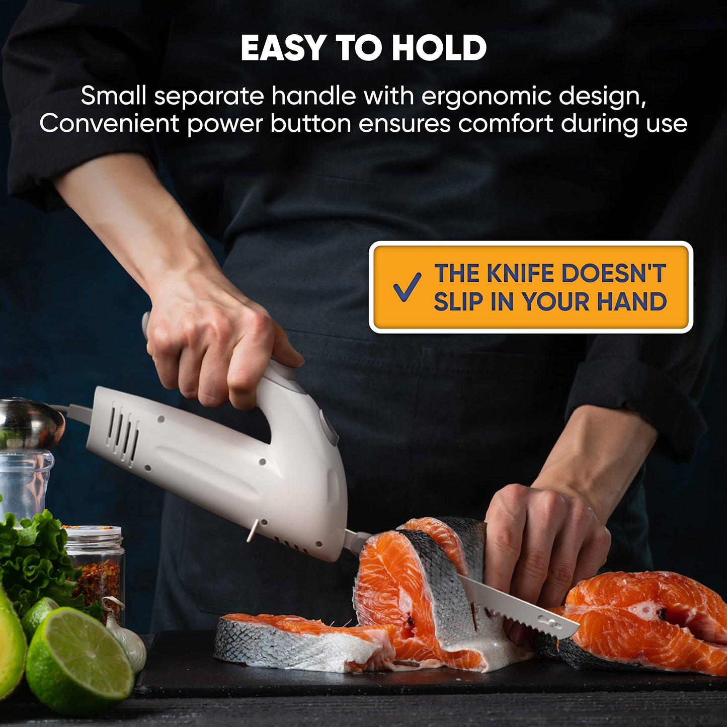Homaider Electric Knife for Meat Slicing, Turkey, Carving Meat, Turkey, Bread & More | Ergonomic Handle + 2 Carving Stainless Steel Blades and Serving Fork Included, 6 Foot Cord