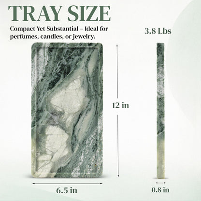 Green Marble Tray – 12" x 6.5" Decorative Vanity Tray for Bathroom, Countertop, Jewelry, Candles, Kitchen | Natural Stone Organizer for Makeup, Perfume, Skincare & Home Décor