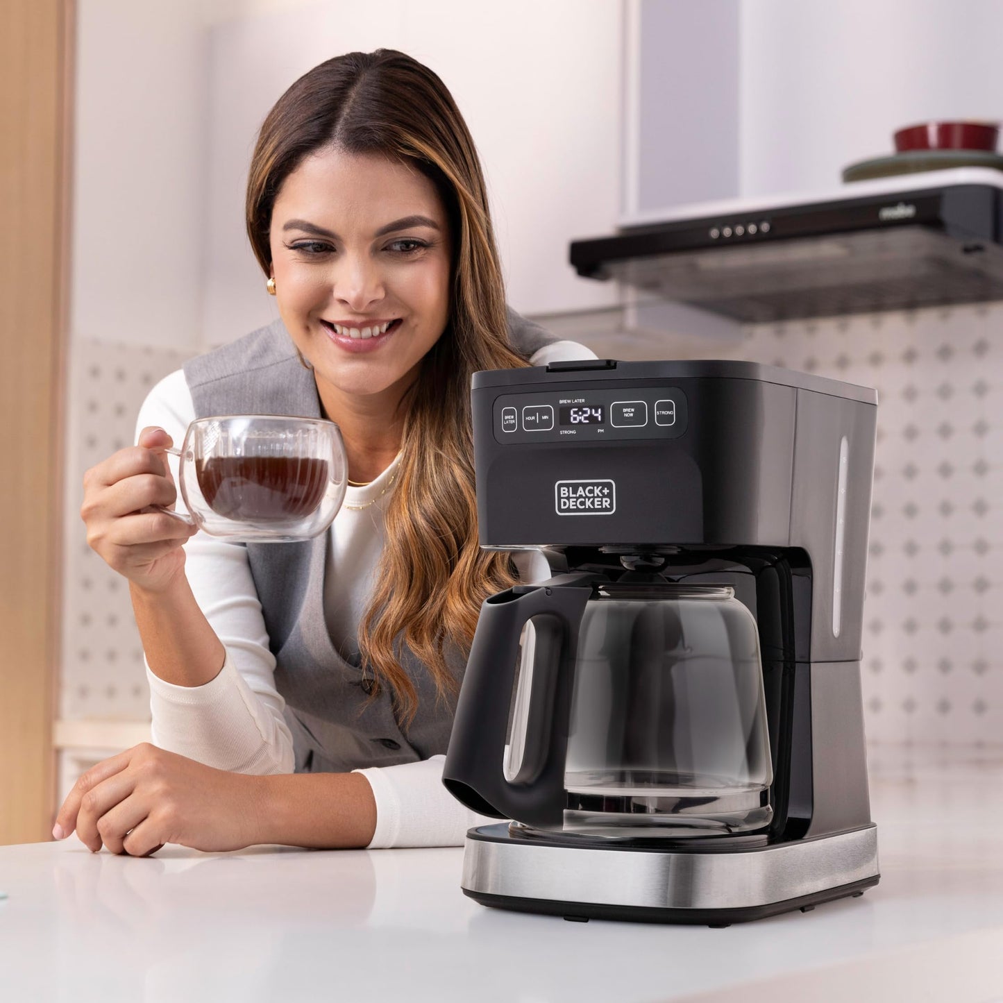 BLACK+DECKER CAFÉCRAFT 12-Cup Programmable Coffee Maker, Stainless Steel Drip Coffeemaker with Vortex Showerhead, Strength Selector, Sneak-A-Cup, Keep Warm