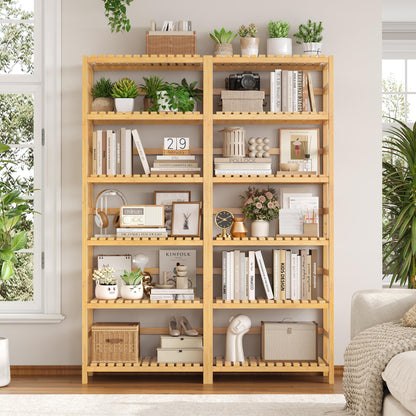 FOTOSOK 6-Tier Bamboo Shelf, Bamboo Bookcase with Adjustable Shelves, Free Standing Storage Shelf Unit, Plant Flower Stand for Kitchen, Bathroom, Home Office, Natural