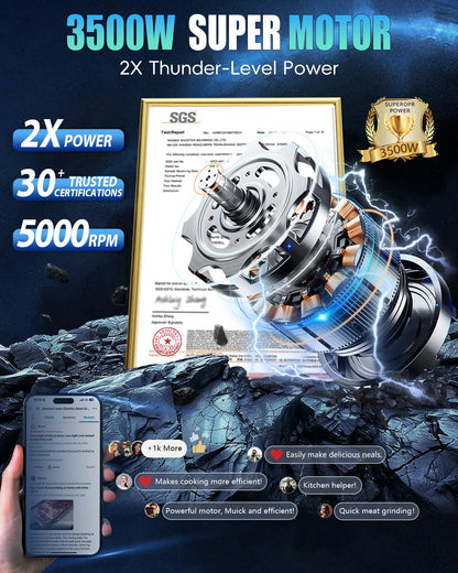 5.0 Upgrade Electric Meat Grinder【 3500W Super Motor】【SGS Certified SUS304 Blade & Plate】3-Second Fast Meat Grinding, Perfect For Meat Grinders For Home Use (SILVER)