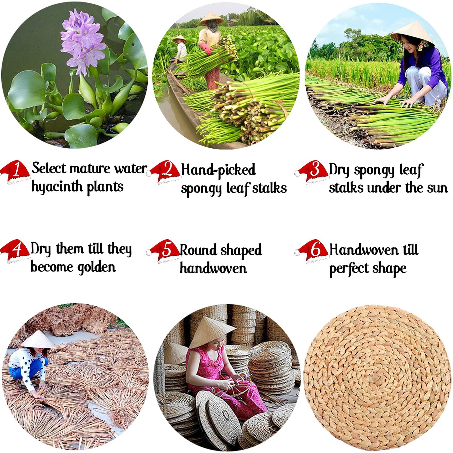 Natural Water Hyacinth Round Placemats, Boho Wicker Placemats, Chargers for Dinner Plates, Home Decor Dining Table, Kitchen Decor, Kitchen Table Centerpiece, Charger Plates (Platemat 34cm-Set8)