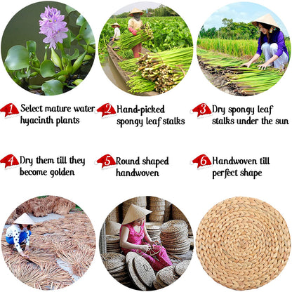 Natural Water Hyacinth Round Placemats, Boho Wicker Placemats, Chargers for Dinner Plates, Home Decor Dining Table, Kitchen Decor, Kitchen Table Centerpiece, Charger Plates (Platemat 34cm-Set8)