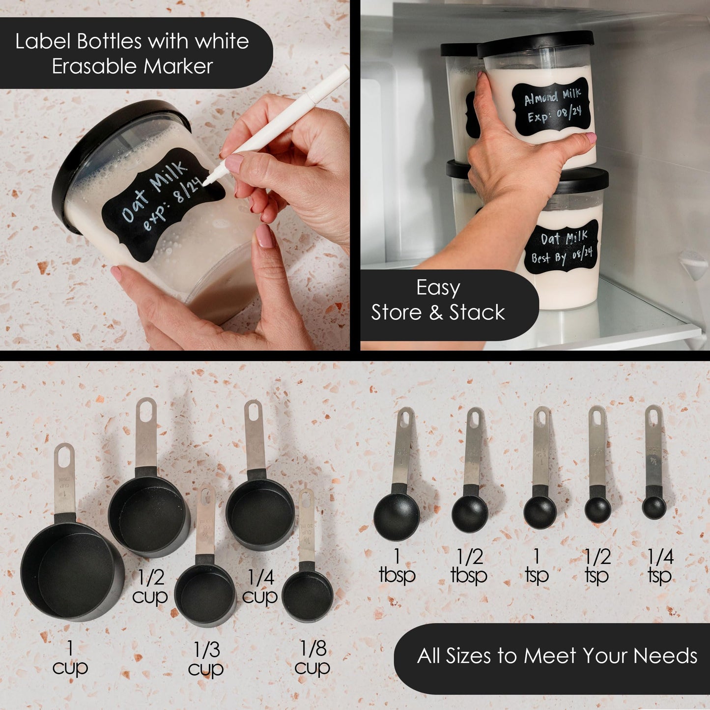 BELVENA All-In-One Bundle Nut Milk Maker Machine – Includes 4 Storage Bottles, Labels & Measuring Set 32oz Capacity 8 in 1 Function Soy Milk Maker Machine Automatic Stainless Steel Almond Nut Oat Rice