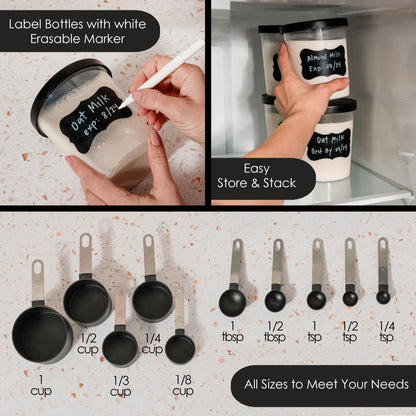 BELVENA All-In-One Bundle Nut Milk Maker Machine – Includes 4 Storage Bottles, Labels & Measuring Set 32oz Capacity 8 in 1 Function Soy Milk Maker Machine Automatic Stainless Steel Almond Nut Oat Rice