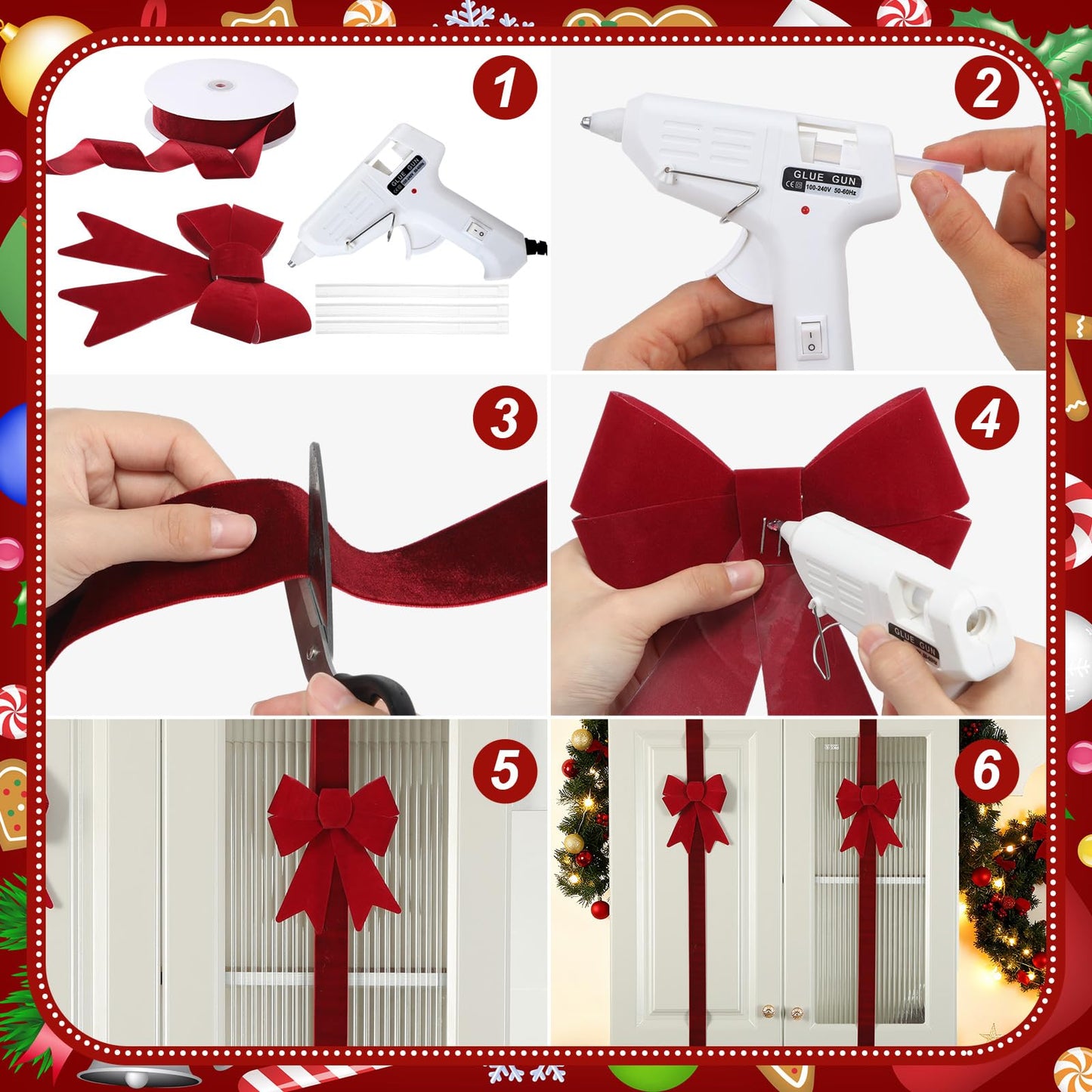 Daifunli 16 Pcs Christmas Cabinet Bows DIY Kitchen Velvet Cabinet Ribbons Bows for Kitchen Dining Door Home Holidays Decoration(Burgundy,Velvet)