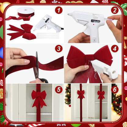 Daifunli 16 Pcs Christmas Cabinet Bows DIY Kitchen Velvet Cabinet Ribbons Bows for Kitchen Dining Door Home Holidays Decoration(Burgundy,Velvet)