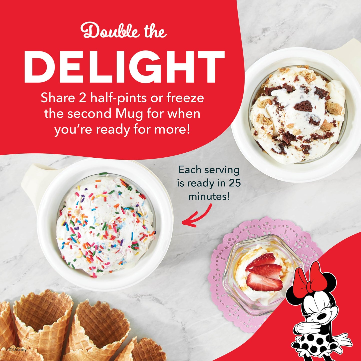 Disney Dash My Mug Ice Cream Maker Bundle - Mini Electric Ice Cream Maker - Creates Gelato, Sorbet & Frozen Yogurt - Easy to Clean & Use - 2 Mugs, Mickey & Minnie Design