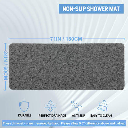 Hargiis Non-Slip Bathtub Mat, Anti Slip Shower Mat, Fast Drying Bathtub Mats, Foot Scrubber Mat, Anti Slip Mat for Tub, Floor, Bathroom, Kitchen, Home, Hotel (Grey 71"×24")