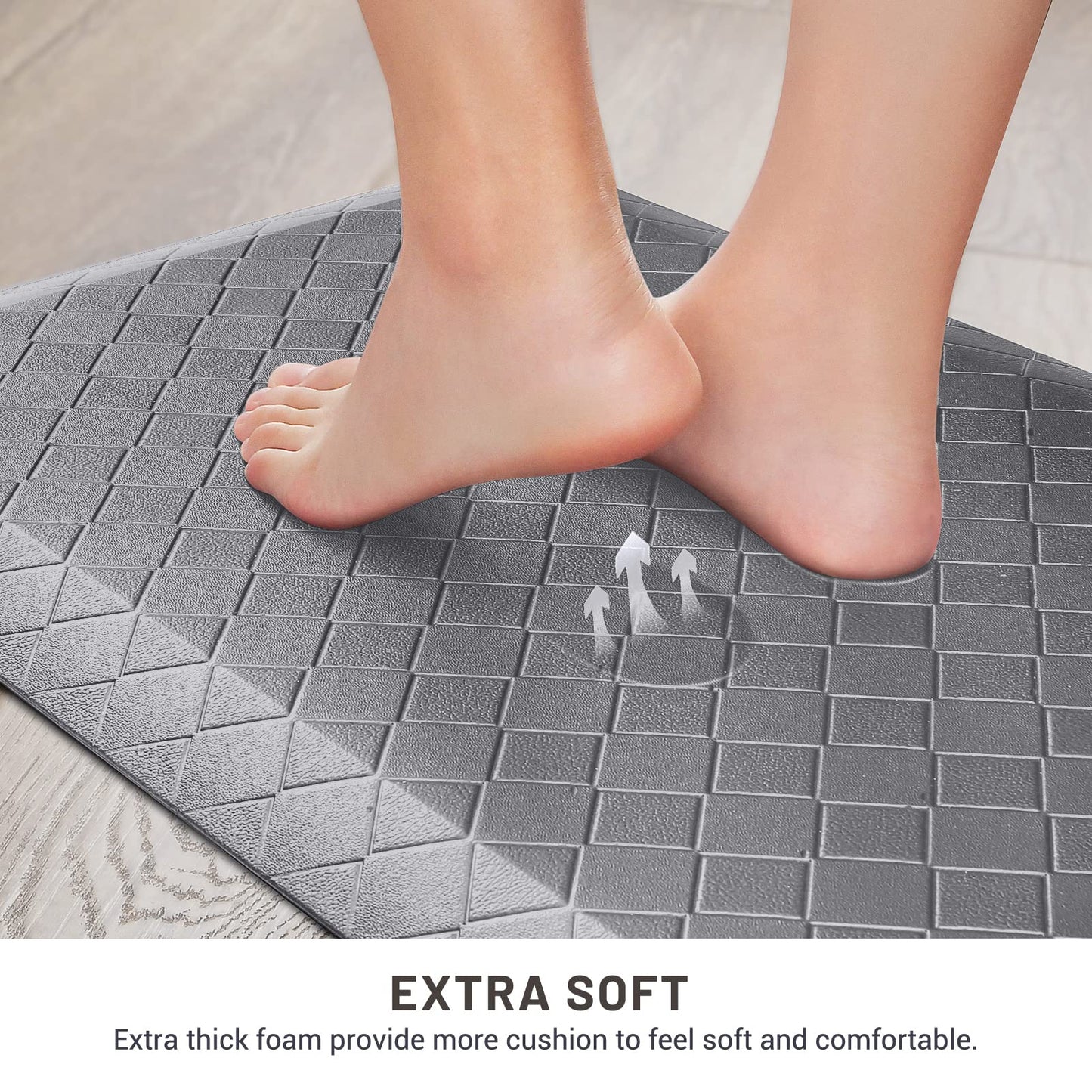 HappyTrends Anti-Fatigue Floor Mat - 4/5 Inch Thick, Waterproof Non-Slip, Heavy Duty Ergonomic Comfort Rug for Kitchen, Office, Sink, Laundry (17.3" x 39", Gray)