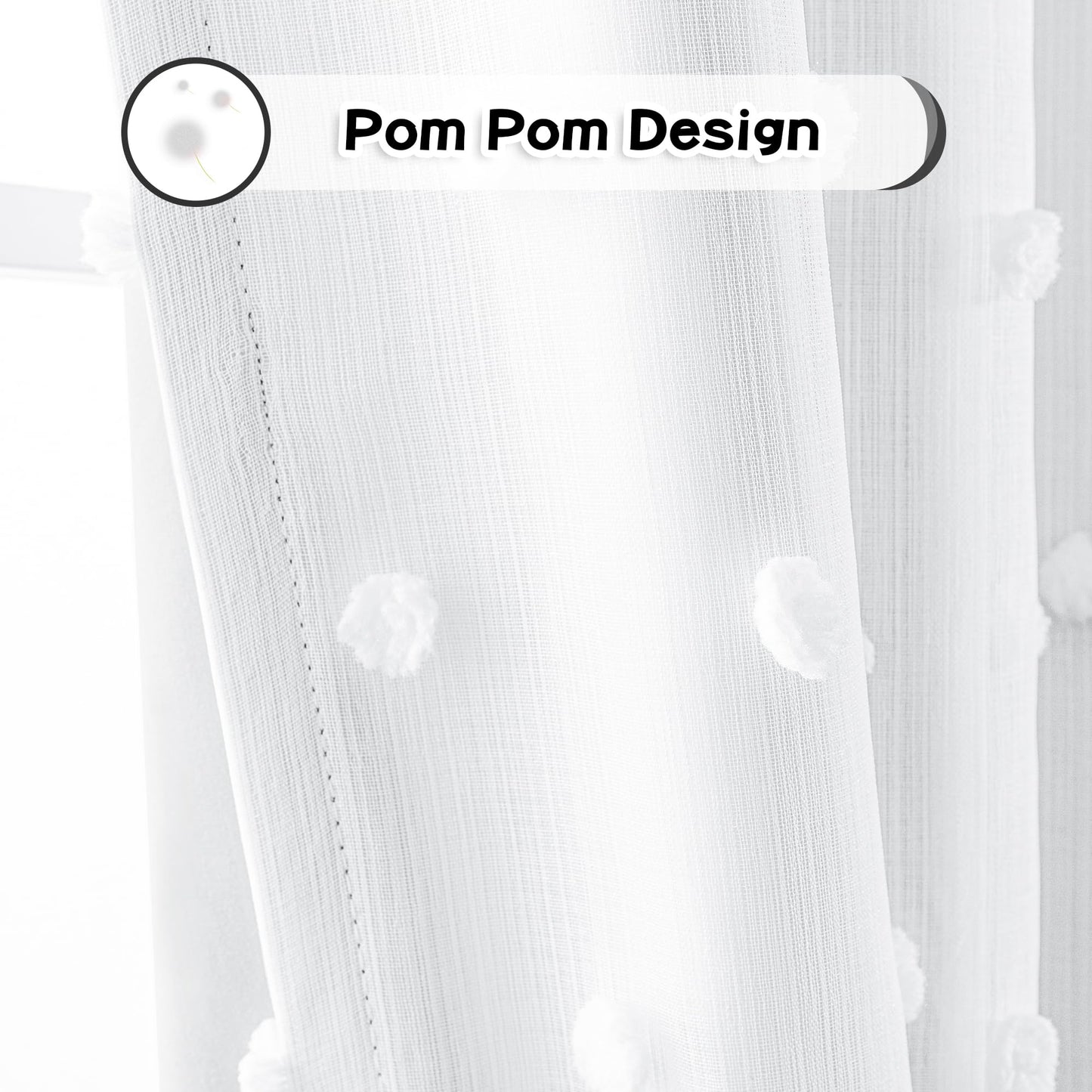 MYSKY HOME 100% Black Out Curtains for Bedroom White Blackout Curtain 63 Inches Long Thermal Insulated 2 Panels Short Kitchen Drapes with White Pom Pom Sheer Room Darkening Back Tab, 52 x 63 in