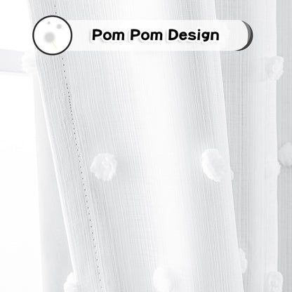 MYSKY HOME 100% Black Out Curtains for Bedroom White Blackout Curtain 63 Inches Long Thermal Insulated 2 Panels Short Kitchen Drapes with White Pom Pom Sheer Room Darkening Back Tab, 52 x 63 in