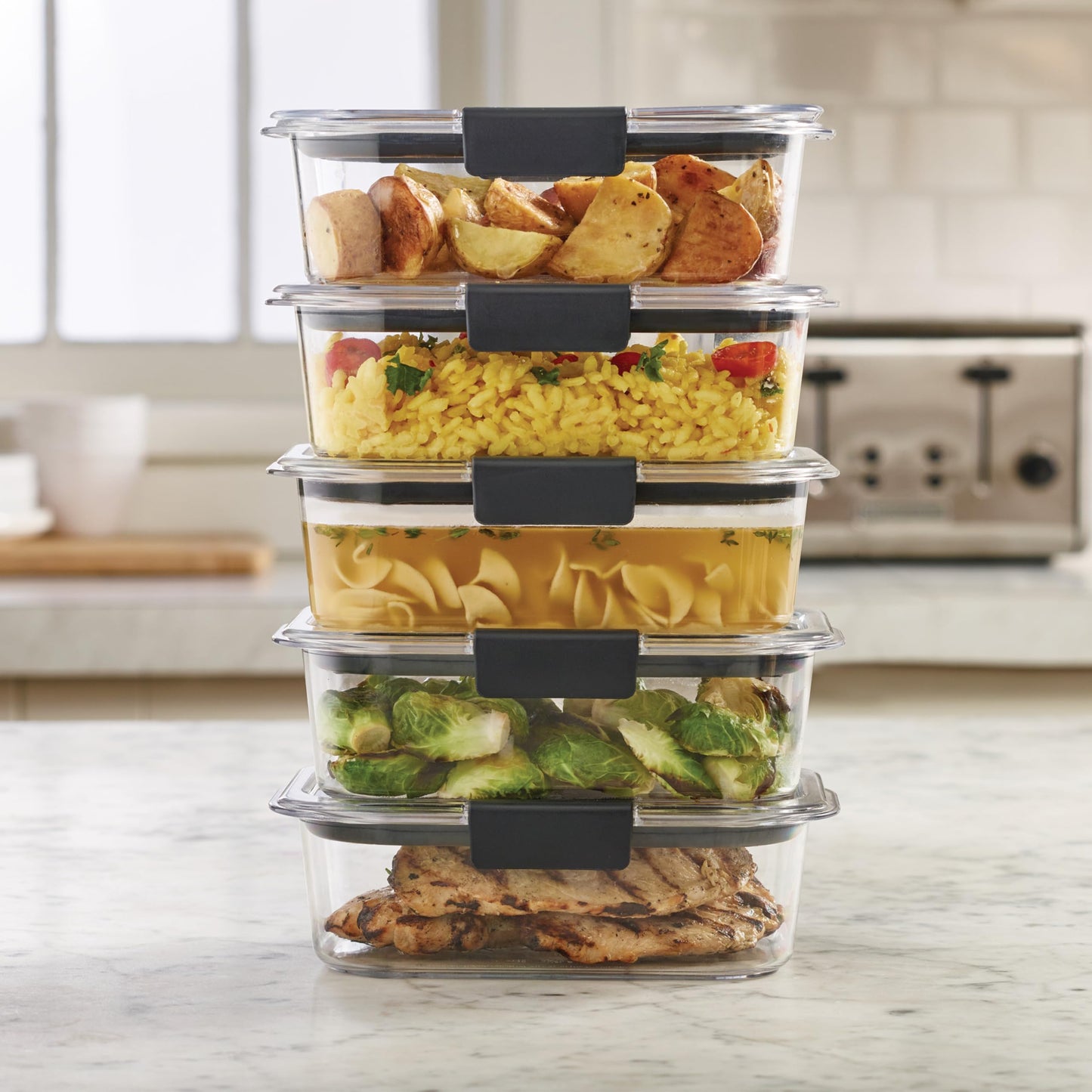 Rubbermaid Brilliance 10-Piece Food Storage Container Set, 3.2-Cup, Clear/Grey, Dishwasher Safe, Meal Prep & Lunch