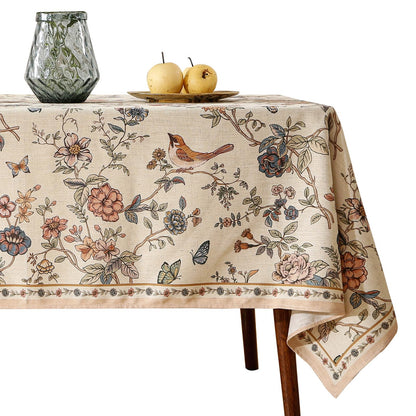 ISAENNE Designer French Light Beige Table Cloth for Rectangle Table,Linen Florals and Birds Pattern Tablecloth,Durable Decorative Tablecloths for Dining Thanksgiving Kitchen,55"*79"-Cornucopia
