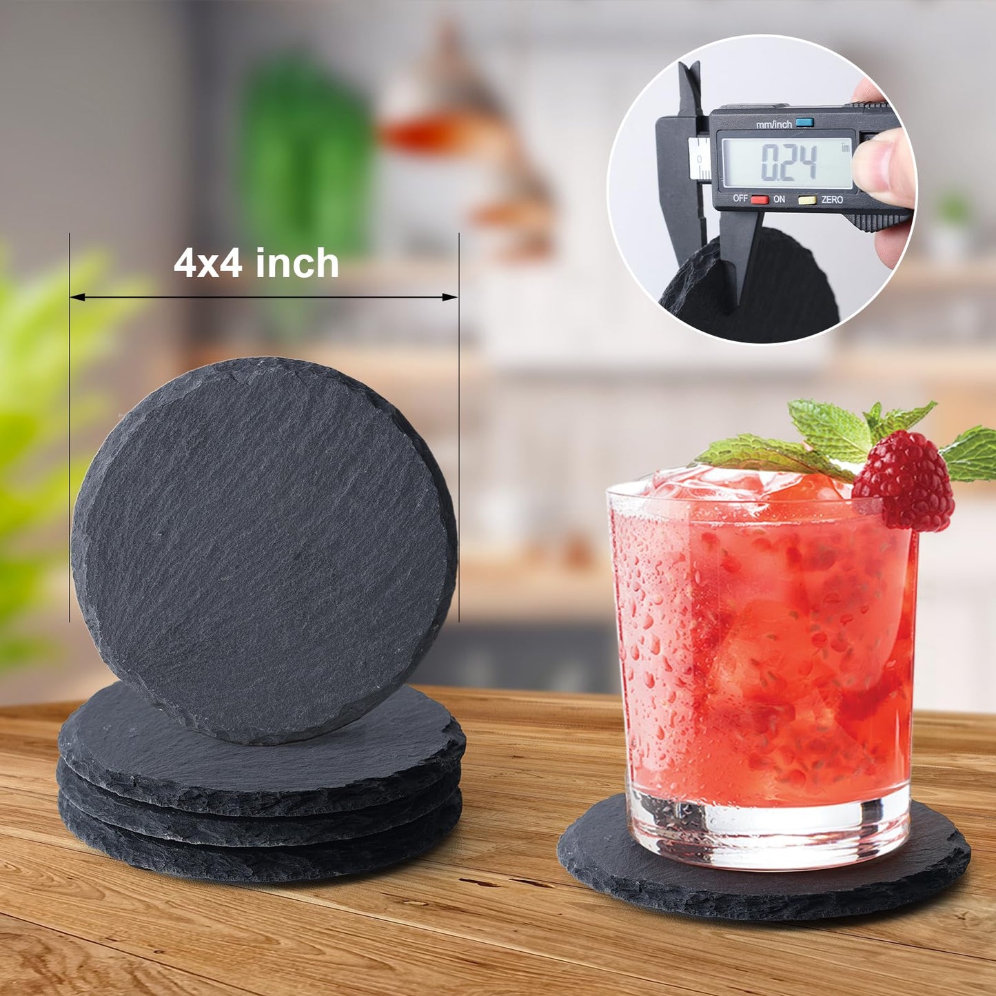 72 PCS Slate Coasters Set, 4 Inch Black Round Stone Drink Coasters Bulk, Laser Engraving Blanks with Anti-Scratch Bottom for Coffee Bar Home Kitchen Decor, Ideal Housewarming Wedding Gifts