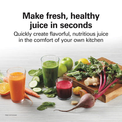 Hamilton Beach HealthSmart Juicer Machine, Compact Centrifugal Extractor, 2.4” Feed Chute for Fruits and Vegetables, Easy to Clean, BPA Free, 400W, Black and Gray (67502)