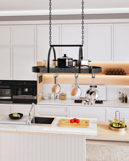 CHOEZON Hanging Pot Rack, Pot Hanger for Kitchen, Ceiling Mounted Pot Holder, Cookware Organizer with 12 S-Shaped Hooks, for Pot, Pan Storage, Space-Saving, Charcoal Black and Black TPR08BCC1