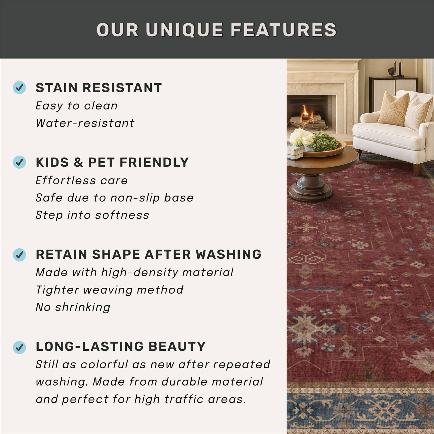 Dark Red 2'6''x8' Wide Hallway Runner Rug - Washable Kitchen Sink Rug, Non Slip 8ft Long Runner Rug for Entryway, Burgundy Turkish Floral Print Home Décor