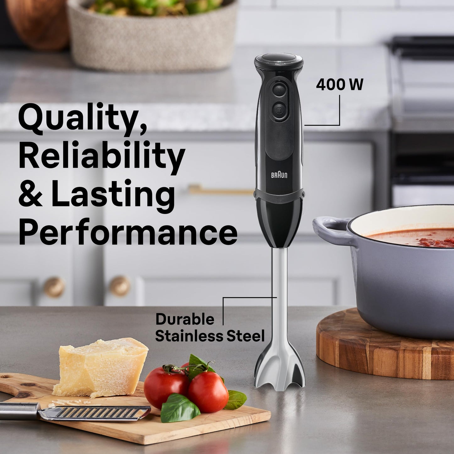 Braun MQ5000 Vario Hand Blender Stick – 21-Speed Handheld Immersion Blender with Turbo Boost, Stainless Steel Blades, SplashControl, EasyClick System, 400W, Hand Blenders for Smoothies