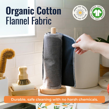 Zero Waste Reusable Paper Towels, Organic Cotton Flannel Wipes for Kitchen, Bathroom, Hand Drying, Pet Messes, and Counter Cleaning, Grey Tones, 24-Pack Gift Set