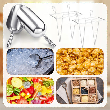 Teecyhooo 2 Set 58 oz Aluminum Ice Scoop with Holder Large Metal Utility Scoop Professional Grade Scooper for Ice, Flour, Candy, Sugar, Rice, Popcorn, Coffee, and Beans for Home or Commercial Kitchens