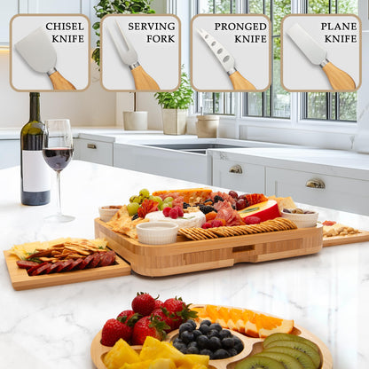 Zulay Charcuterie Board Set Extra Large - Great White Elephant Gift, Housewarming Gift for New Home, Bamboo Cheese Board - Charcuterie with Accessories, Wine and Cheese