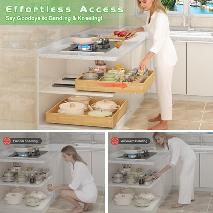 LUHENPING No Drill Pull Out Drawers for Cabinets, 20" W x 21" D Bamboo Adhesive Cabinet Organizer, Slide Out Shelves for Kitchen Pantry Bathroom Storage