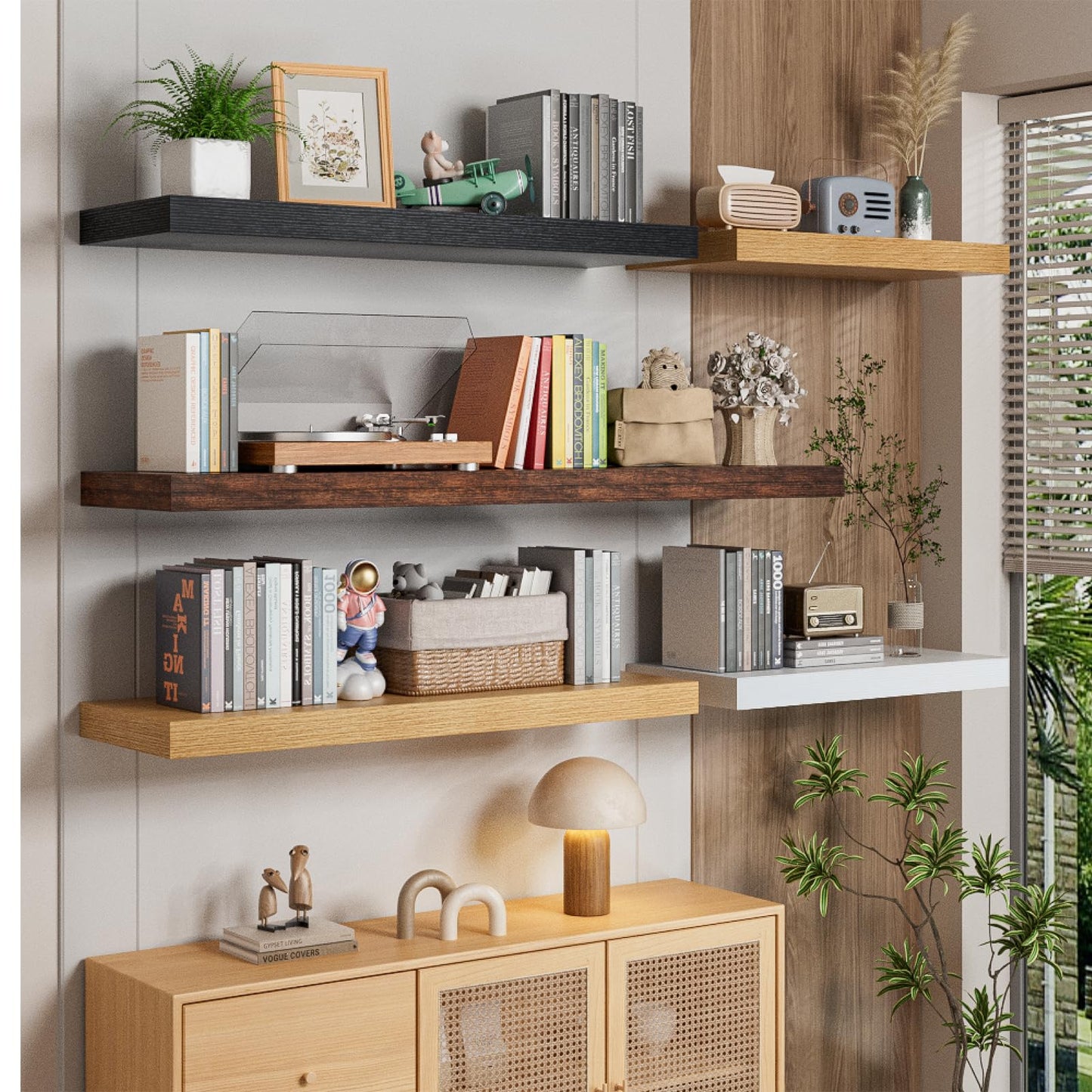 Heimlove 12inch Deep Floating Shelves for Wall, Mounted Shelves 24" W x 12" D x 1.5" H, wall Shelf for Bedroom Living Room Bathroom Kitchen Home Office, Set of 1, Black